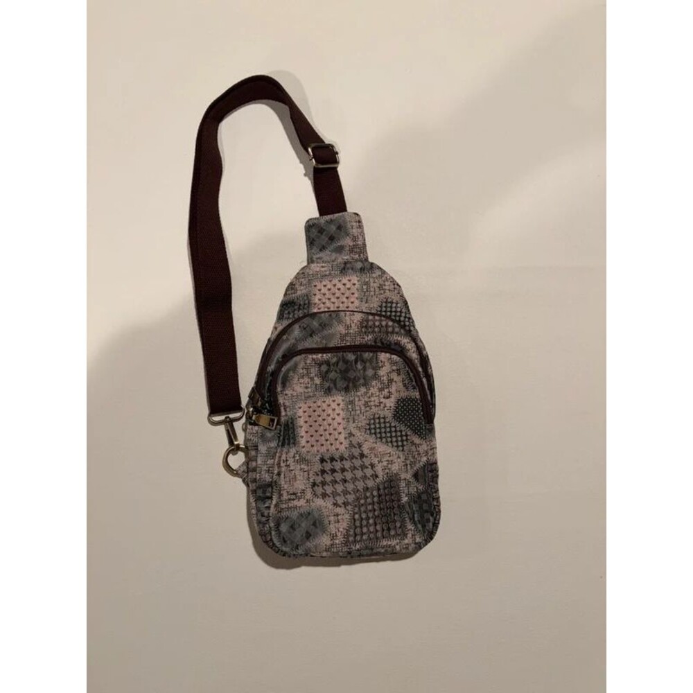 Patchwork Print Sling Bag Crossbody Backpack Adjustable Strap